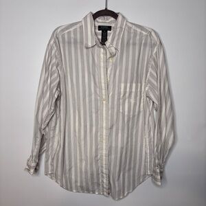 Lauren RL White Blue Stripe Long Sleeve Collared Shirt Size 16